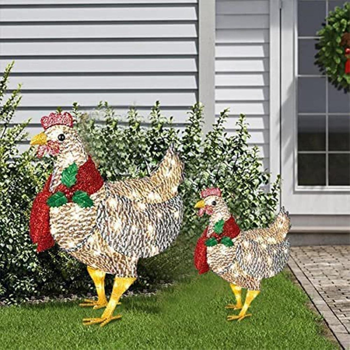 FestiveGlow | Affascinante decorazione da giardino a forma di pollo luminoso con sciarpa