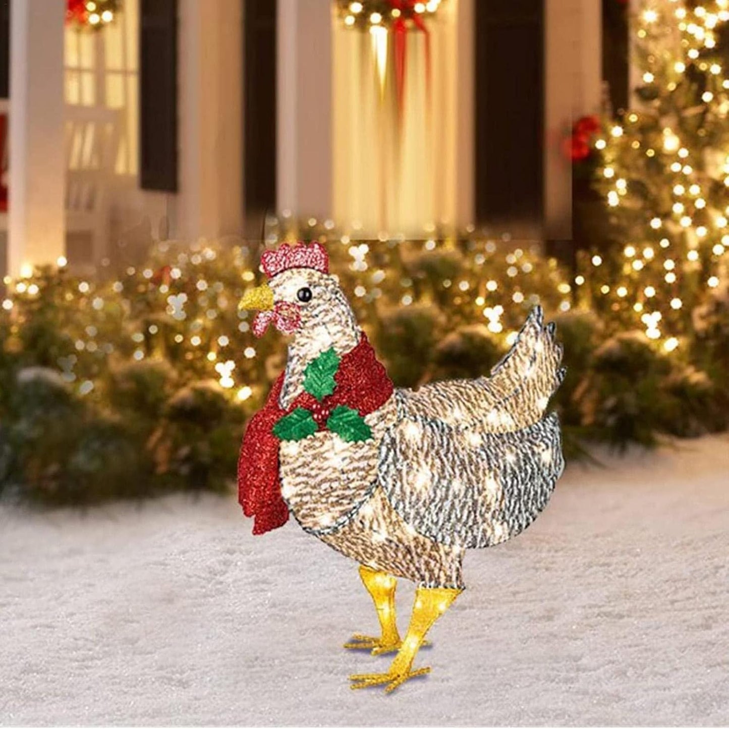 FestiveGlow | Affascinante decorazione da giardino a forma di pollo luminoso con sciarpa