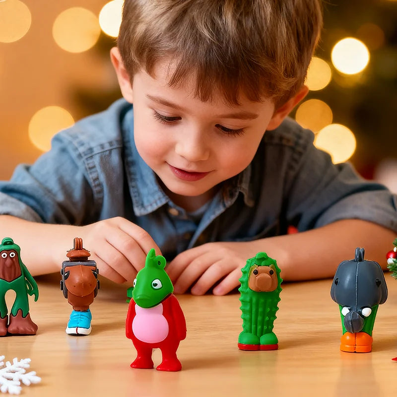 FestiveJoy | Calendario dell'Avvento in plastica per bambini con divertenti sorprese a forma di statuetta