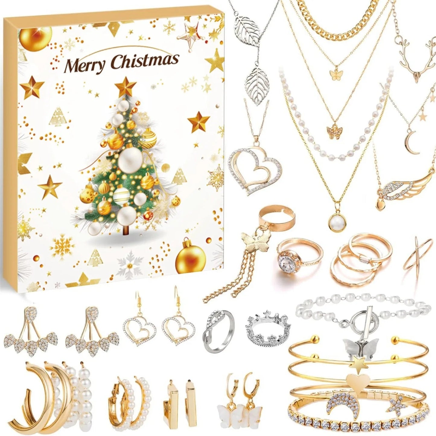 FestiviJoy | Calendario dell'Avvento colorato con 24 accessori natalizi unici