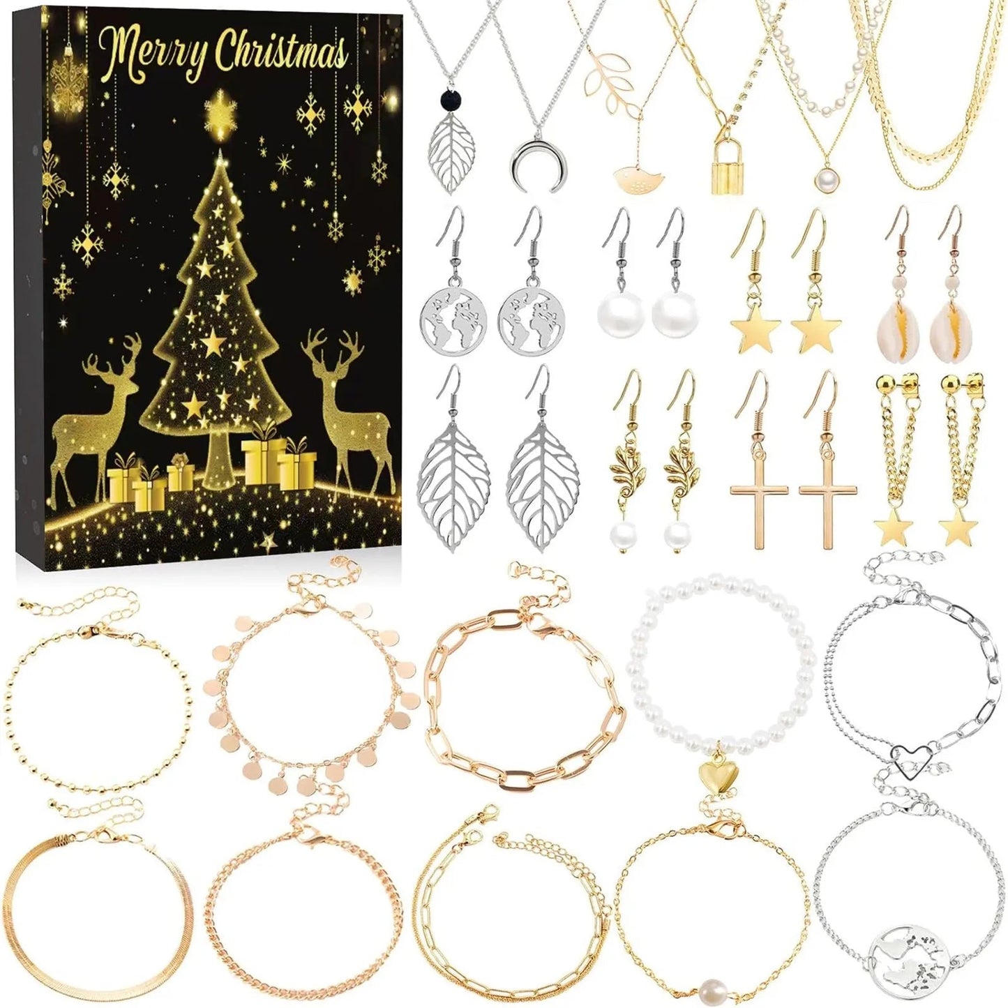 FestiviJoy | Calendario dell'Avvento colorato con 24 accessori natalizi unici