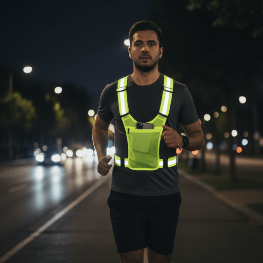 BEAMRUN – Gilet di sicurezza riflettente per corsa e ciclismo con una grande tasca per telefono cellulare e portafoglio