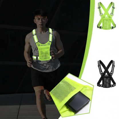 BEAMRUN – Gilet di sicurezza riflettente per corsa e ciclismo con una grande tasca per telefono cellulare e portafoglio