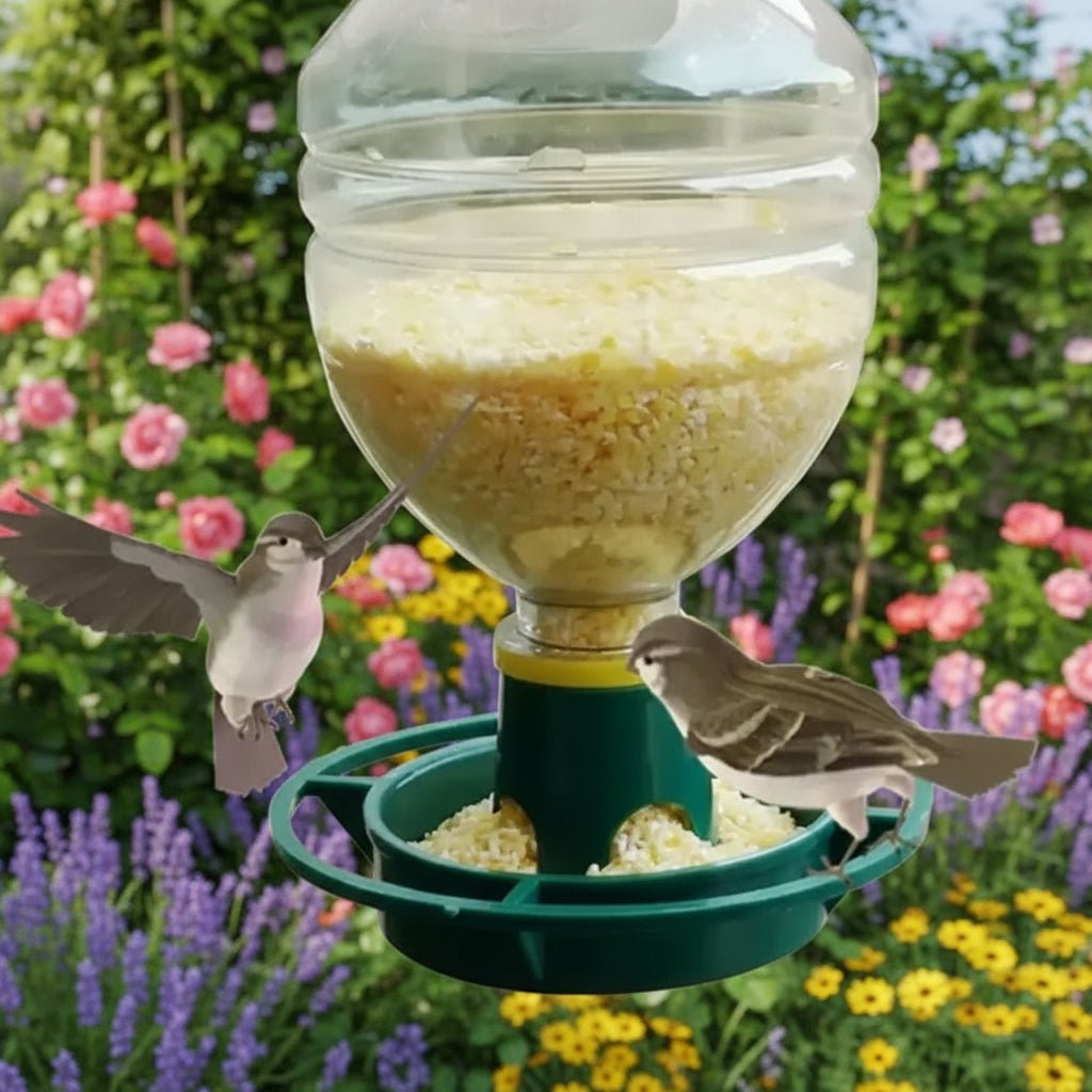 RECYFEED – Mangiatoia ecologica per uccelli all'aperto con sistema automatico di riciclo delle bottiglie