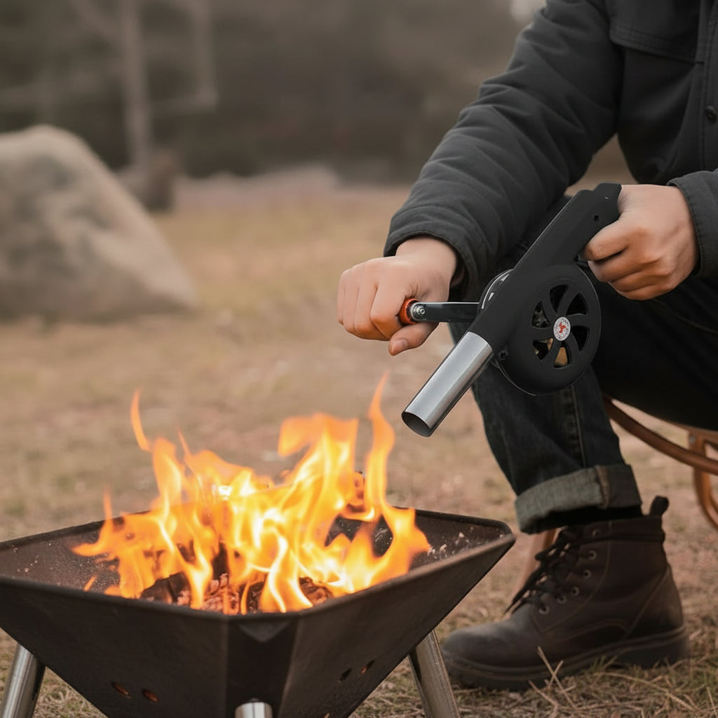 BBQWind Fan - Ventilatore portatile a manovella per barbecue, per accendere facilmente il fuoco all'aperto