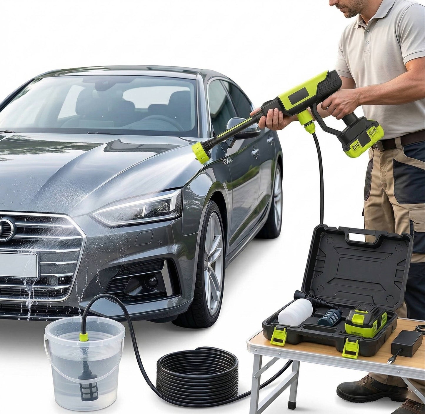 Idropulitrice a batteria ad alta pressione per auto, pulizia domestica e irrigazione del giardino