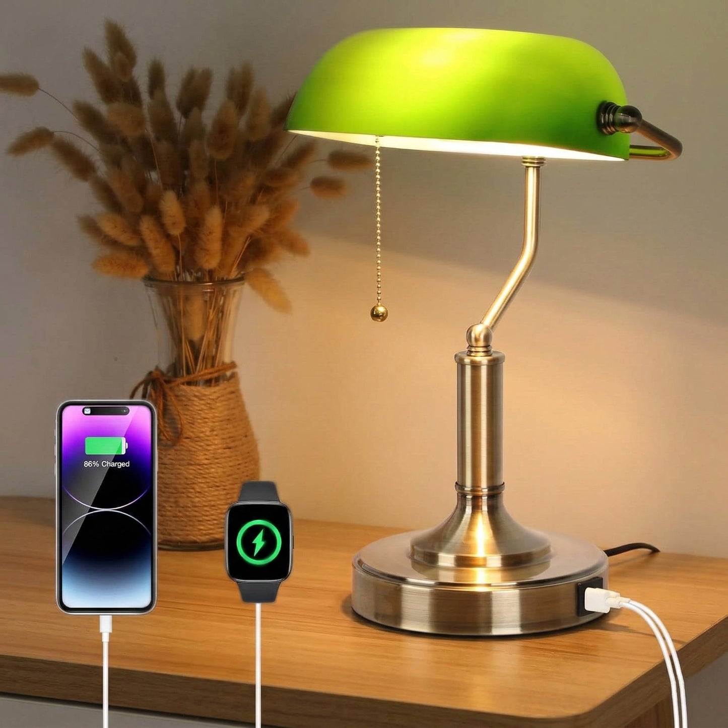 Lampada da scrivania vintage per banchieri, lampada verde retrò
