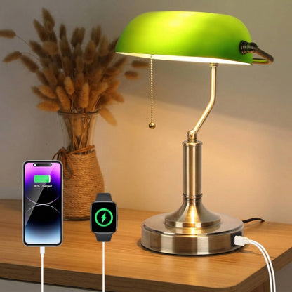 Lampada da scrivania vintage per banchieri, lampada verde retrò