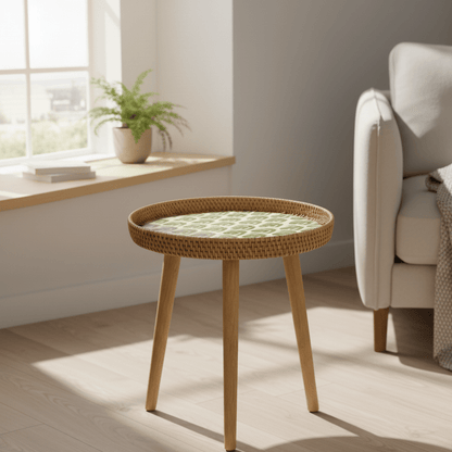RATTORA – Tavolo in rattan fatto a mano in stile scandinavo realizzato in legno