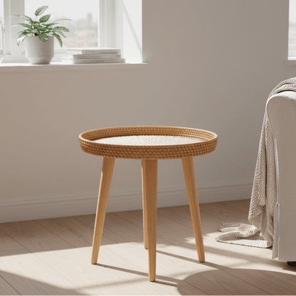 RATTORA – Tavolo in rattan fatto a mano in stile scandinavo realizzato in legno