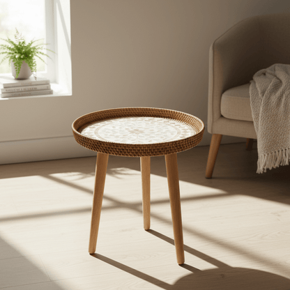 RATTORA – Tavolo in rattan fatto a mano in stile scandinavo realizzato in legno