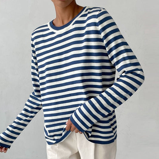 STRIPELY – Camicia a maniche lunghe a righe per donna realizzata in materiale morbido