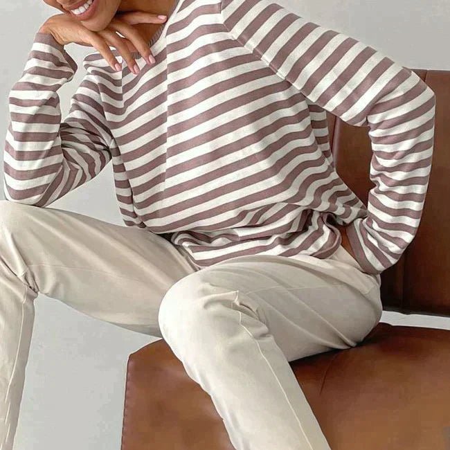 STRIPELY – Camicia a maniche lunghe a righe per donna realizzata in materiale morbido