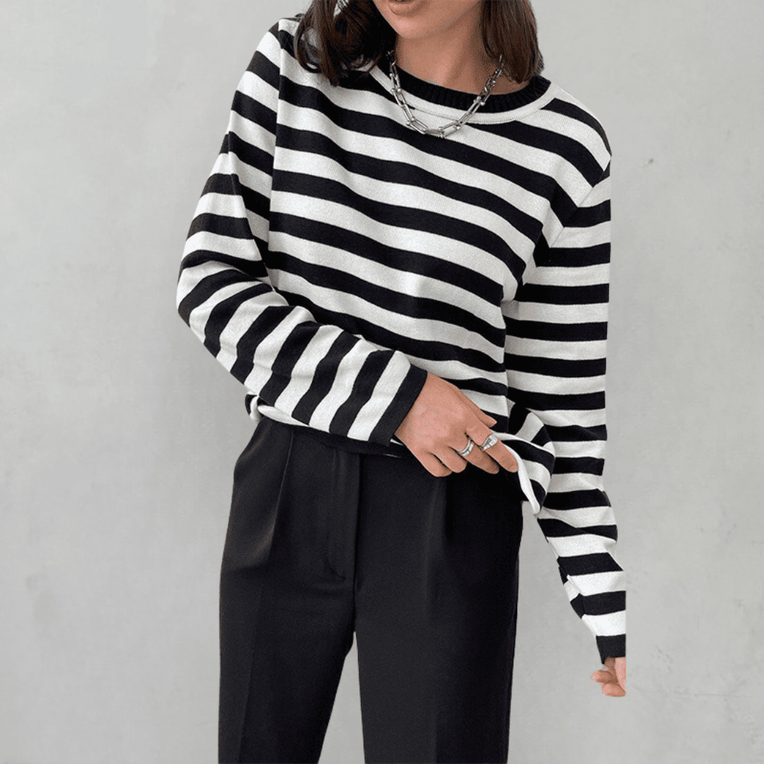 STRIPELY – Camicia a maniche lunghe a righe per donna realizzata in materiale morbido