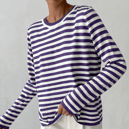 STRIPELY – Camicia a maniche lunghe a righe per donna realizzata in materiale morbido