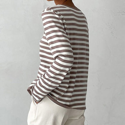 STRIPELY – Camicia a maniche lunghe a righe per donna realizzata in materiale morbido
