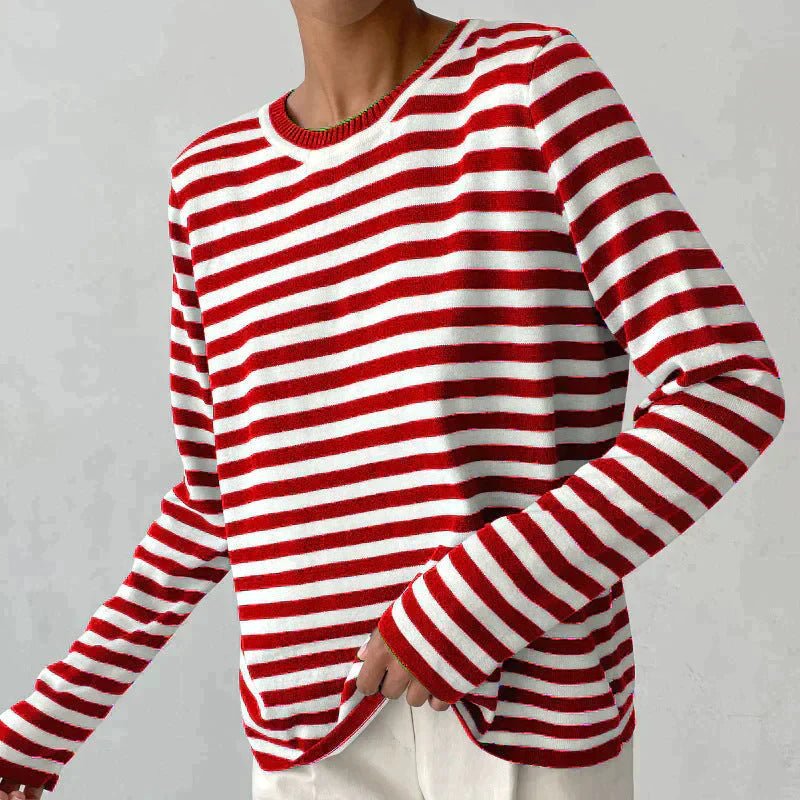 STRIPELY – Camicia a maniche lunghe a righe per donna realizzata in materiale morbido