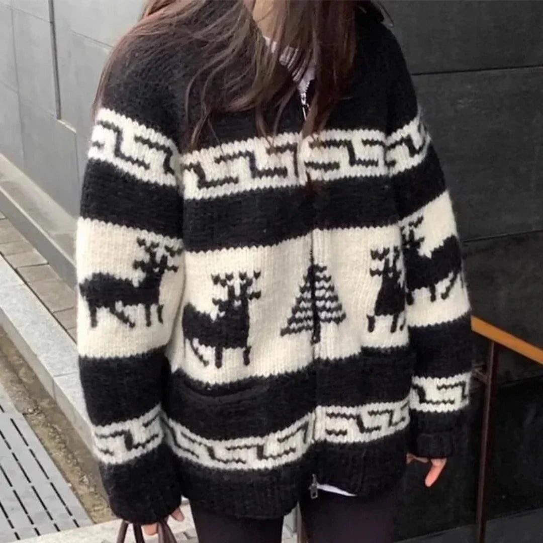 Giacca natalizia da donna in stile vintage, materiale caldo