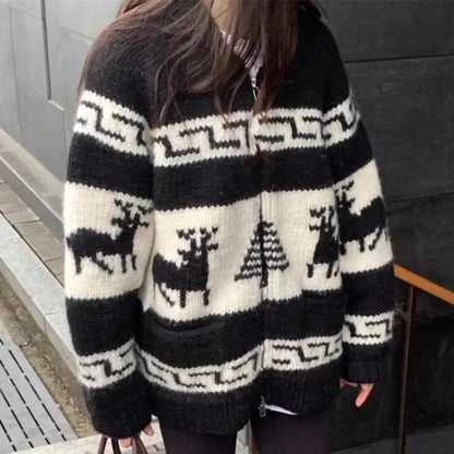 Giacca natalizia da donna in stile vintage, materiale caldo