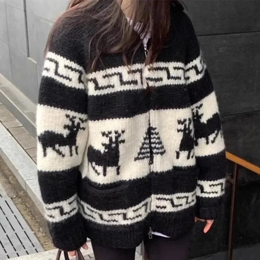 Giacca natalizia da donna in stile vintage, materiale caldo