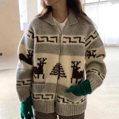 Giacca natalizia da donna in stile vintage, materiale caldo