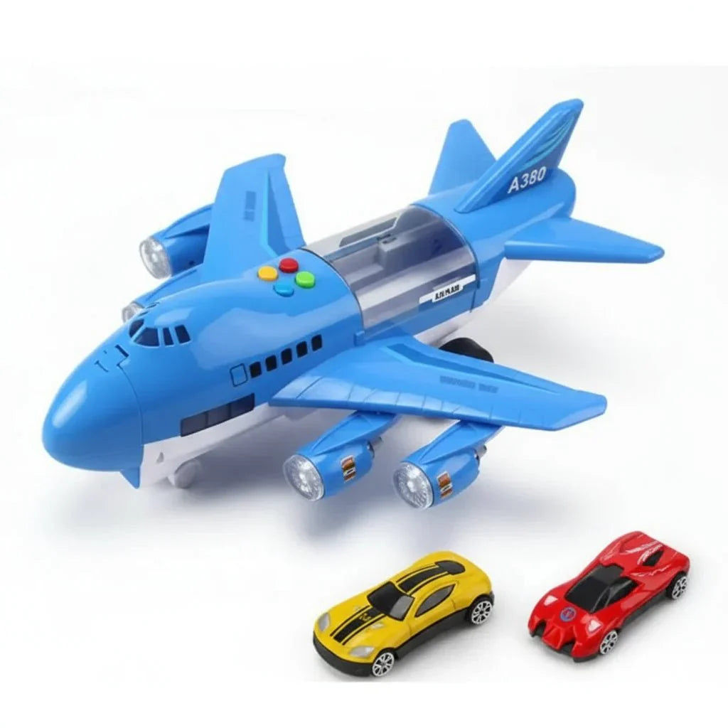 SKYRACER – Aereo giocattolo a inerzia con musica, luci e macchinine per bambini