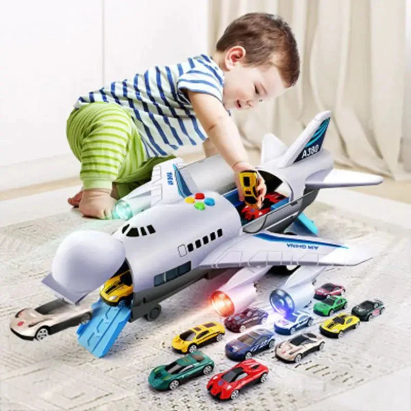 SKYRACER – Aereo giocattolo a inerzia con musica, luci e macchinine per bambini