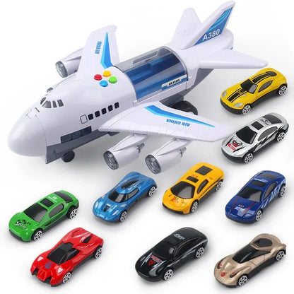 SKYRACER – Aereo giocattolo a inerzia con musica, luci e macchinine per bambini