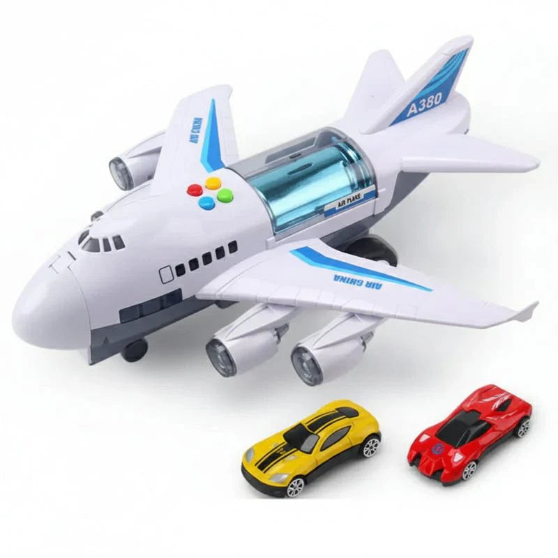 SKYRACER – Aereo giocattolo a inerzia con musica, luci e macchinine per bambini