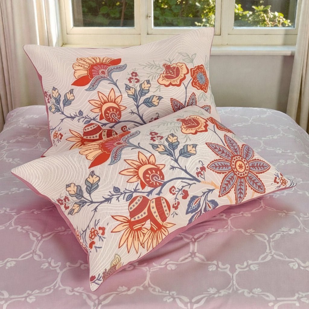 NATURÉA – Federe per cuscini in stile rustico bohemiano con motivo floreale, realizzate in cotone morbido, set da 2