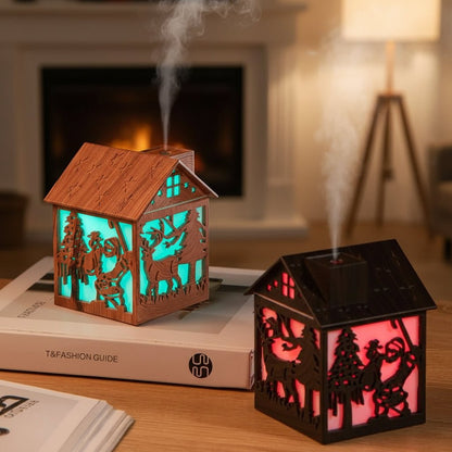 CABINMIST – Umidificatore per aromaterapia a forma di casa in legno, con capacità di 240 ml e luce notturna