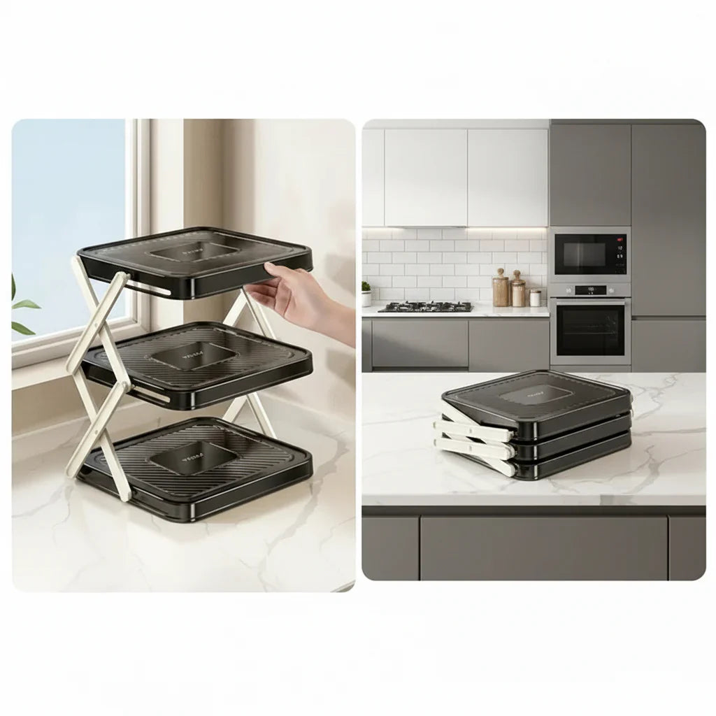 SPICEFOLD – Scaffale da cucina pieghevole a tre ripiani per la massima organizzazione