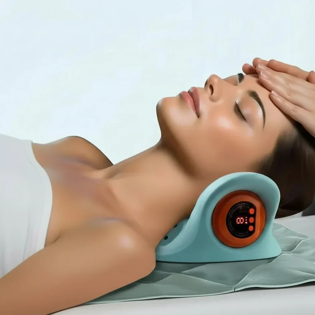Flexease Massaggiatore cervicale - Massaggiatore EMS per il collo con agopressione e trazione per alleviare il dolore