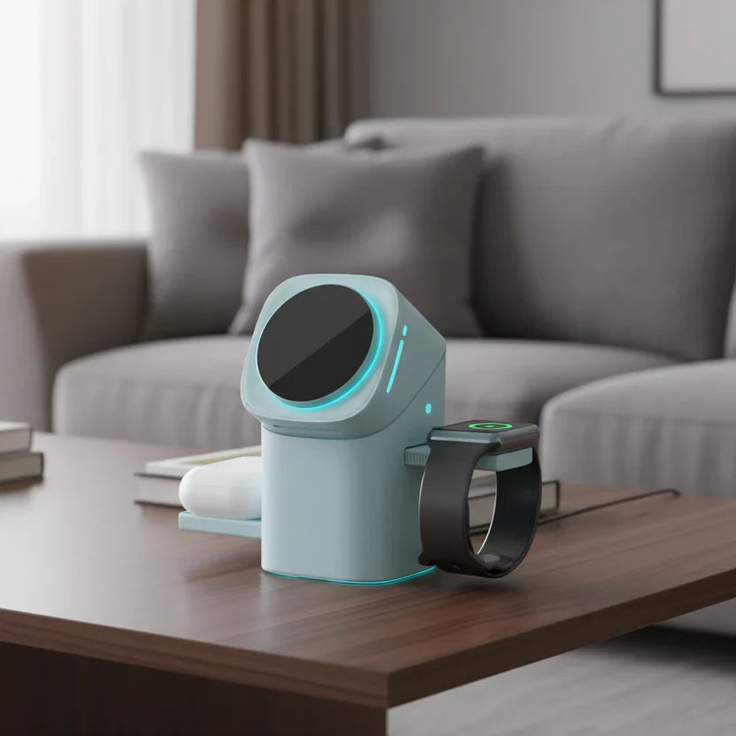ROTACHARGE – Caricatore wireless 3-in-1 con funzione girevole per smartphone, orologio e cuffie