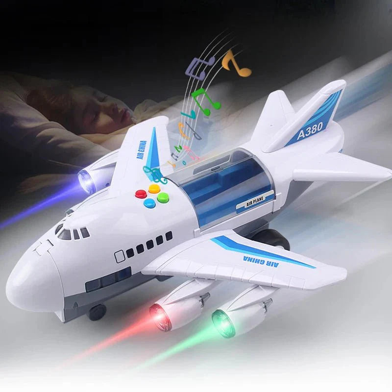 SKYRACER – Aereo giocattolo a inerzia con musica, luci e macchinine per bambini