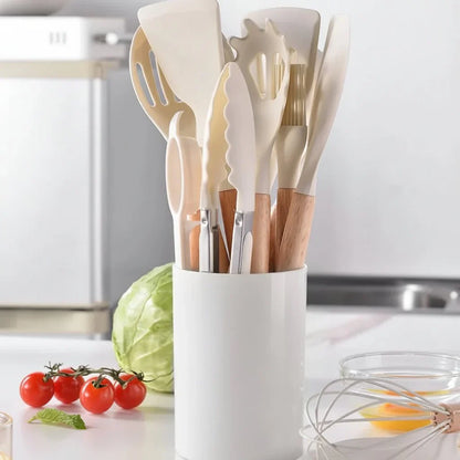 CHEFKRAFT – Set di pentole in silicone da 14 pezzi con manici in legno