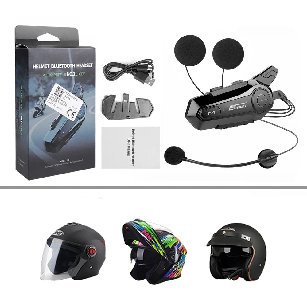 Interfono Bluetooth per casco da moto - Interfono wireless da 1000 M, chiamate in vivavoce, audio cristallino per 2 motociclisti in viaggio e avventura