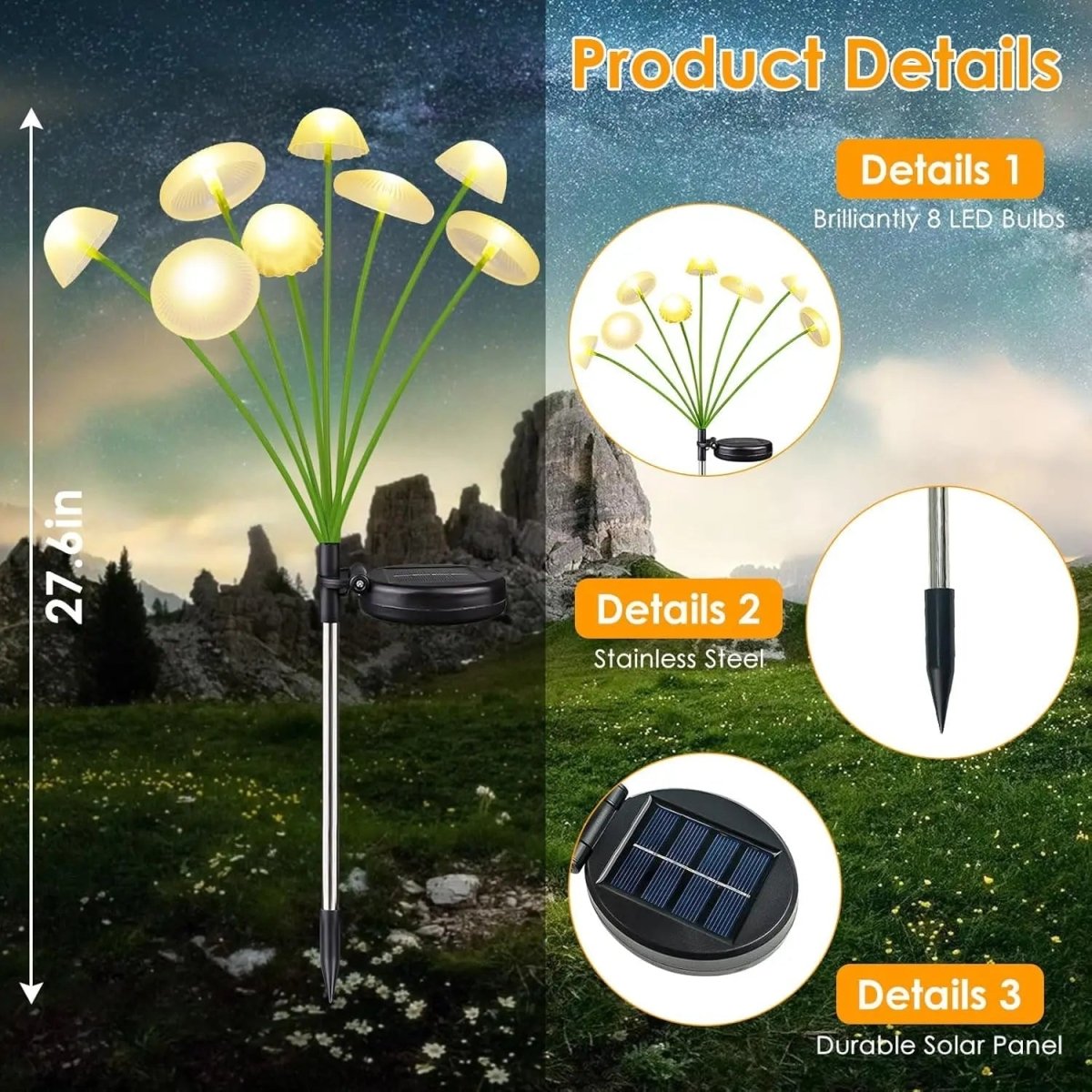 GARTENPERLE – Luce da giardino solare a forma di medusa fungo