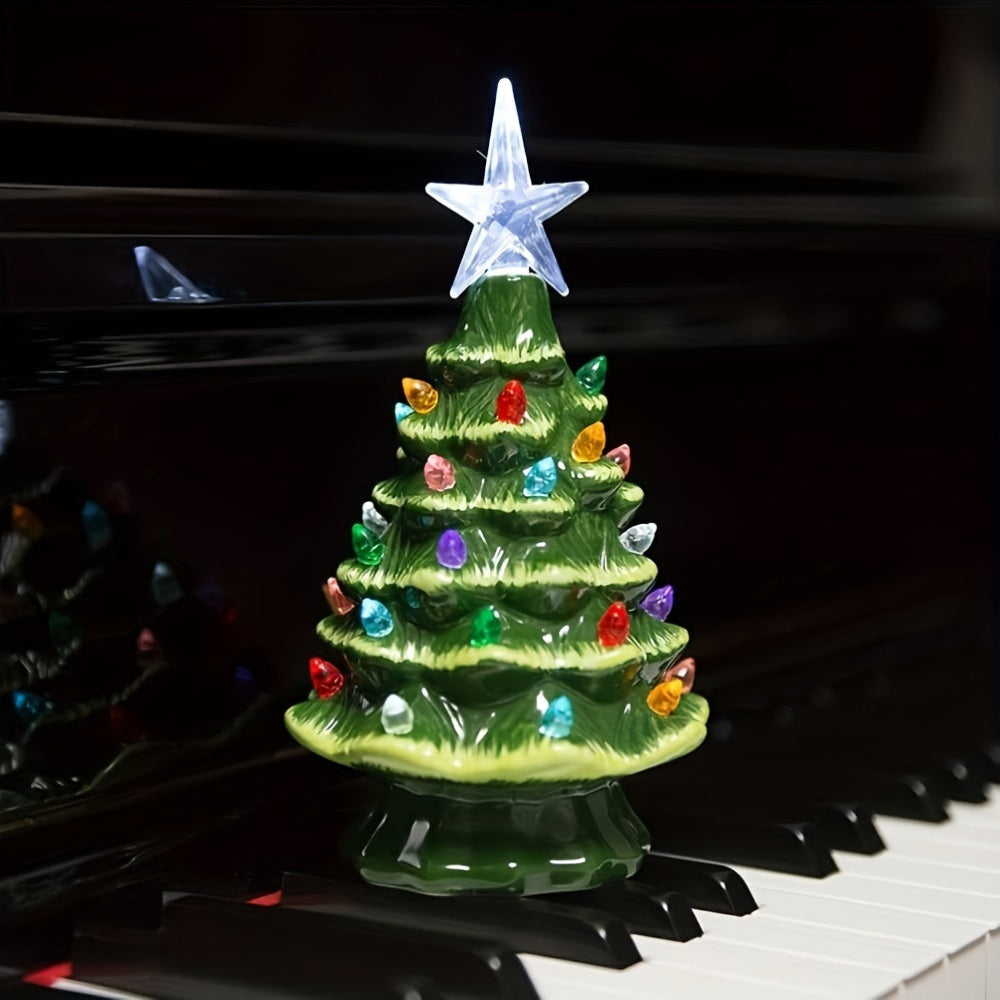 Albero di Natale in Ceramica Decorazione da Tavolo con LED