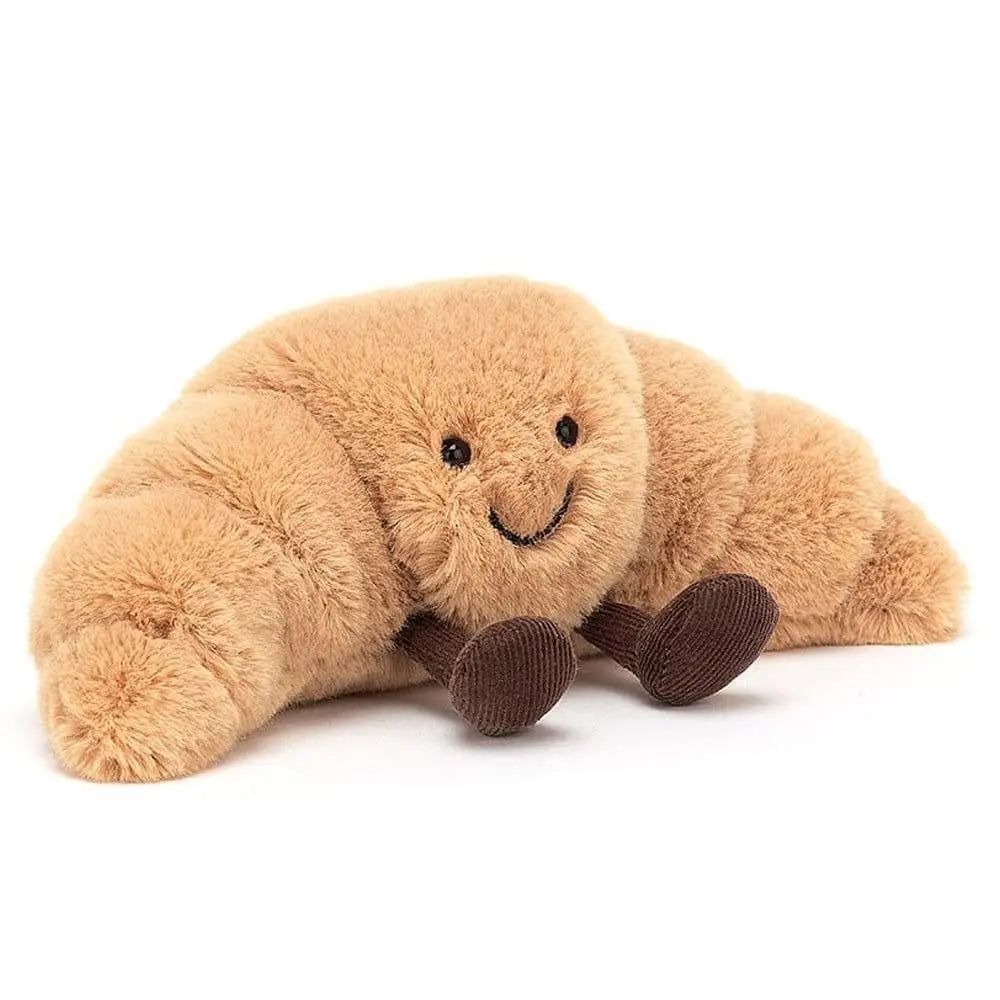 Cuscino Peluche a Forma di Croissant 33 cm – Morbido, Marrone Chiaro, con Sorriso