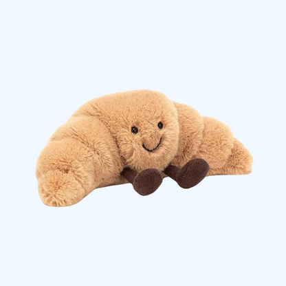 Cuscino Peluche a Forma di Croissant 33 cm – Morbido, Marrone Chiaro, con Sorriso