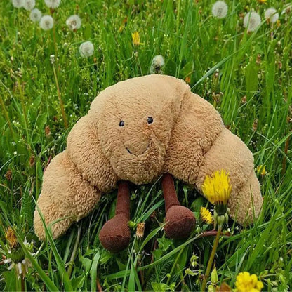 Cuscino Peluche a Forma di Croissant 33 cm – Morbido, Marrone Chiaro, con Sorriso