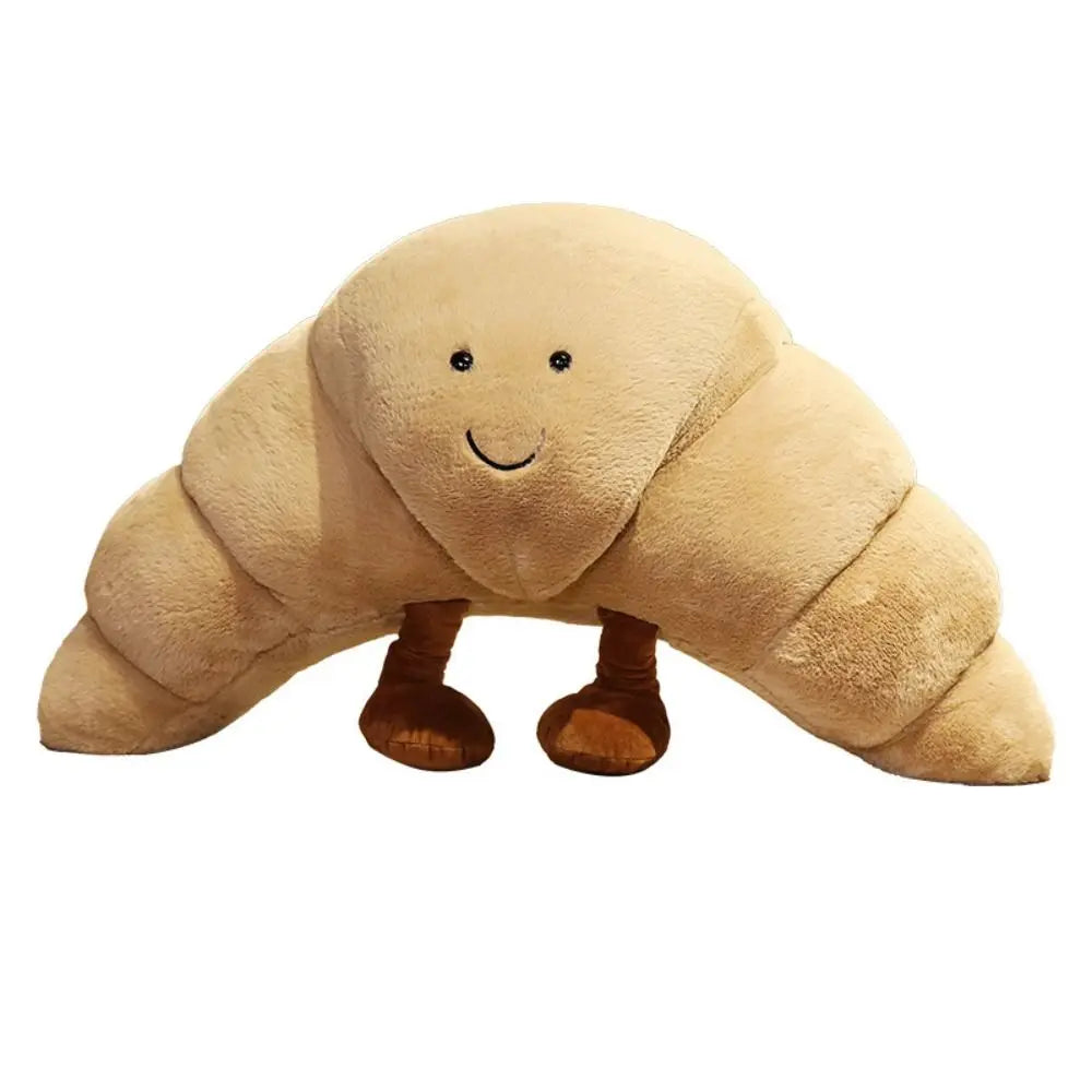 Cuscino Peluche a Forma di Croissant 33 cm – Morbido, Marrone Chiaro, con Sorriso