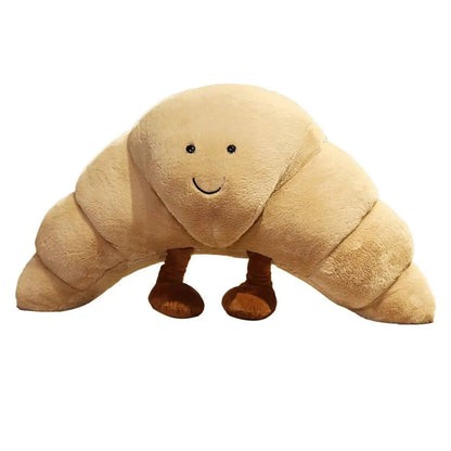 Cuscino Peluche a Forma di Croissant 33 cm – Morbido, Marrone Chiaro, con Sorriso