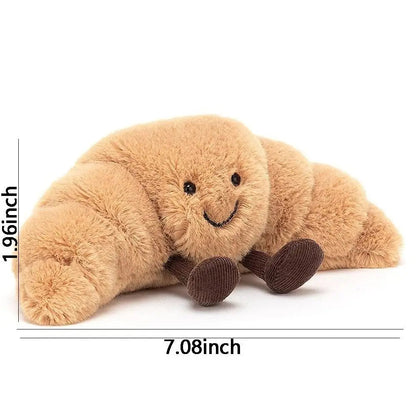 Cuscino Peluche a Forma di Croissant 33 cm – Morbido, Marrone Chiaro, con Sorriso