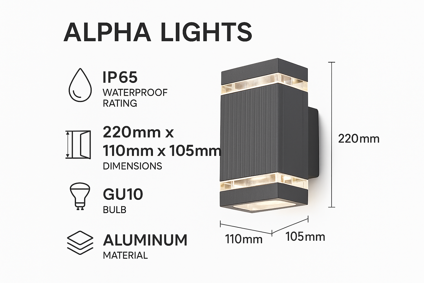Lumora – Lampada da Esterno Moderna Up & Down Nera – Impermeabile IP65 con Attacco GU10