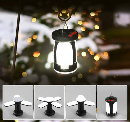 CAMPORA – Lanterna da campeggio solare con alimentazione USB e pannelli luminosi pieghevoli a 90°