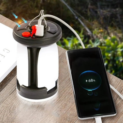 CAMPORA – Lanterna da campeggio solare con alimentazione USB e pannelli luminosi pieghevoli a 90°