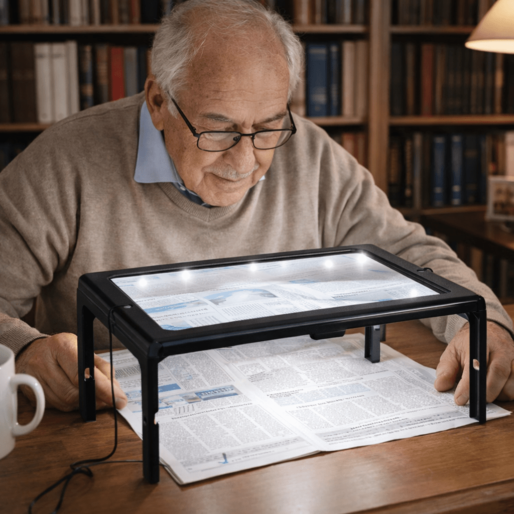 TEXTDESK – Lente d'ingrandimento da tavolo pieghevole 3x con illuminazione a LED per lettura a mani libere