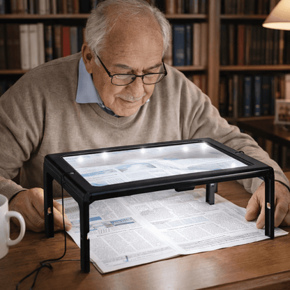 TEXTDESK – Lente d'ingrandimento da tavolo pieghevole 3x con illuminazione a LED per lettura a mani libere